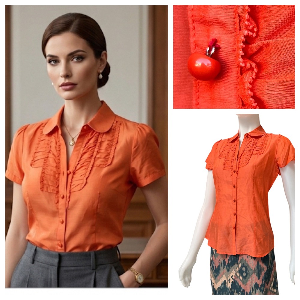 Banana Republic Silk Ruffle Blouse Office Siren Old Money Parisian Chic Sz Small